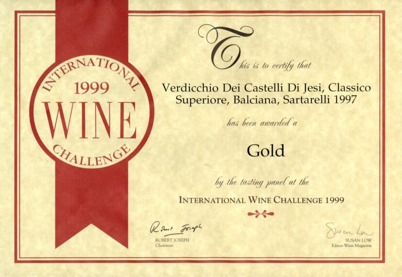 Balciana Sartarelli 1997 - Gold Medal - International Wine Challenge 1999